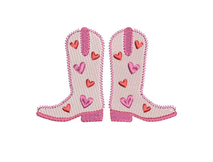 Fabulous Heart Boots, 4 Sizes, Digital Embroidery File